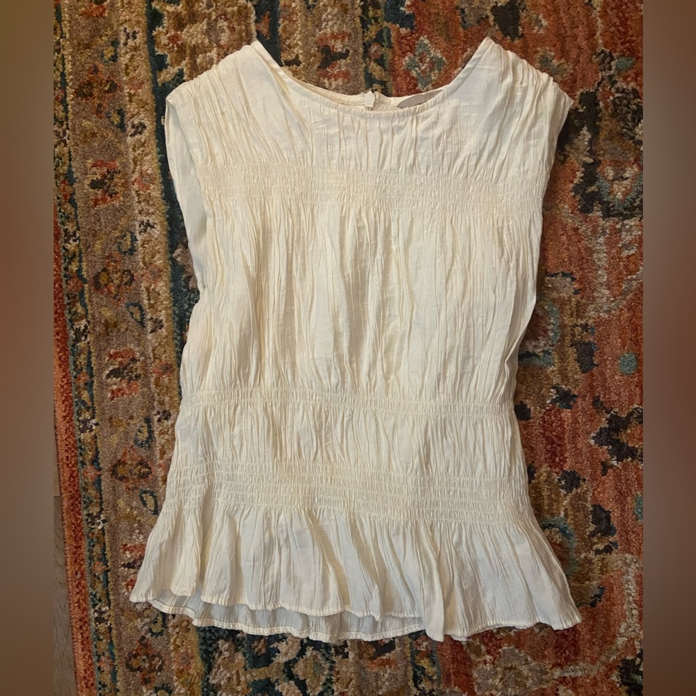 H&M Cream Sleeveless Smocked Blouse